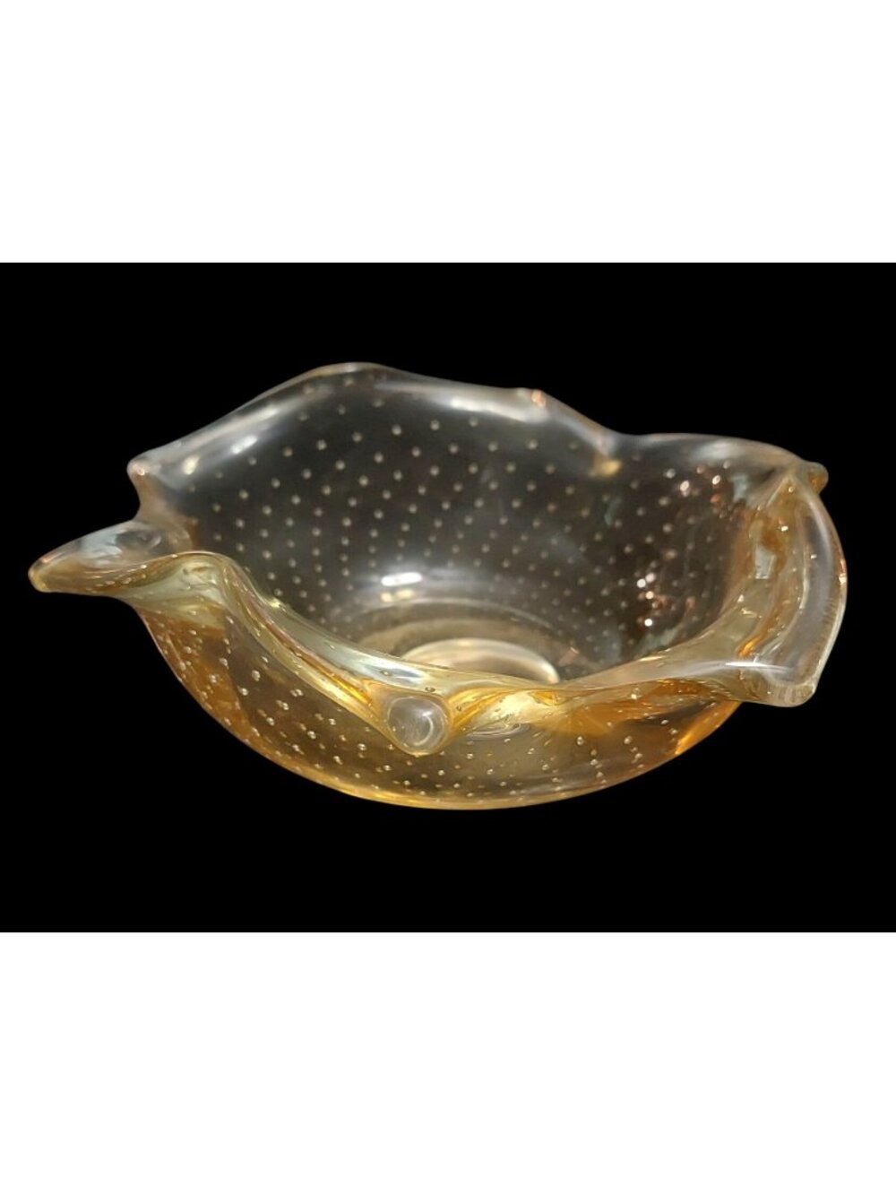 Bullicante Blown Glass Candy Dish Bowl Murano Style Controlled Bubble MCM Vtg